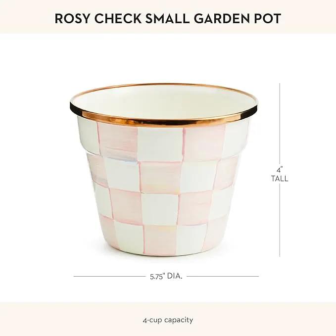 MACKENZIE-CHILDS Enamel Garden Pot, Decorative Pot for Plants, Outdoor Flowerpot Decor, Small, Pink-and-White Rosy Check by GreenHaven Gardens