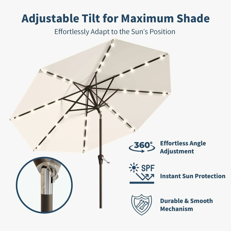 10FT Solar Umbrella 32 LED Lighted Patio Umbrella Table Market Umbrella w/Tilt and Crank, UV-Resistant Outdoor Umbrella for Pool, Garden, Deck, Creamy White by GreenHaven Gardens