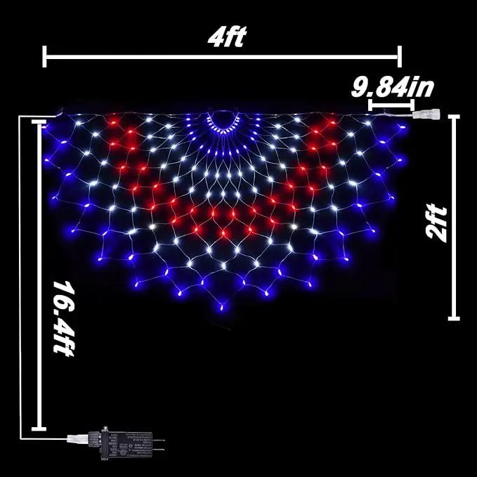 150 LED American Flag Lights Outdoor 3 Pack - 4x2 FT Half Fan Shape Patriotic Net Lights with 8 Modes, Waterproof for 4th of July Decorations, Christmas, Yard, Parties by GreenHaven Gardens