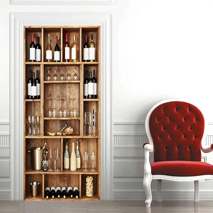 3D Peel and Stick Murals - Wine Cabinet Wallpaper - Removable PVC Waterproof Door Poster for Bedroom & Living Room - 34.6 x 78.7 inch by GreenHaven Gardens
