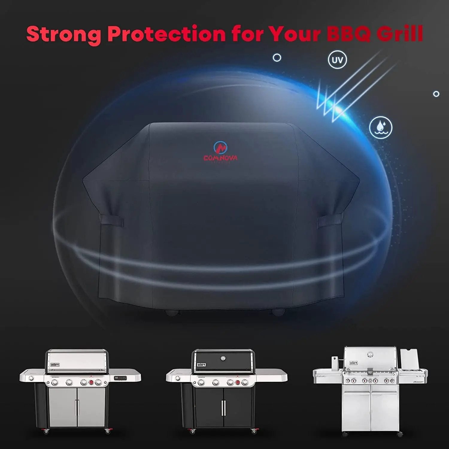 Comnova Grill Cover 82 Inch - 600D BBQ Cover for Outdoor Grill Heavy Duty and Waterproof, Large Barbecue Gas Grill Covers for Weber, Char-Broil, Nexgrill, Monument, Dyna-glo, Brinkmann and More by GreenHaven Gardens
