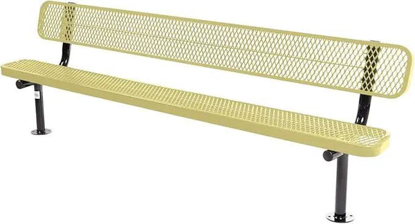 Coated Outdoor Furniture Heavy-Duty Outdoor Bench Thermoplastic Coated, Expanded Metal, Commercial-Grade Seating, Made in America (Surface with Back, 8 Ft, Textured Sandstone)