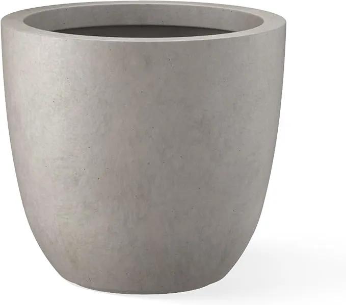 Kante 10 Inch Dia Round Concrete Planter, Indoor Outdoor Large Plant Pot with Drainage Hole and Rubber Plug for Home Patio Garden, Buff Concrete by GreenHaven Gardens
