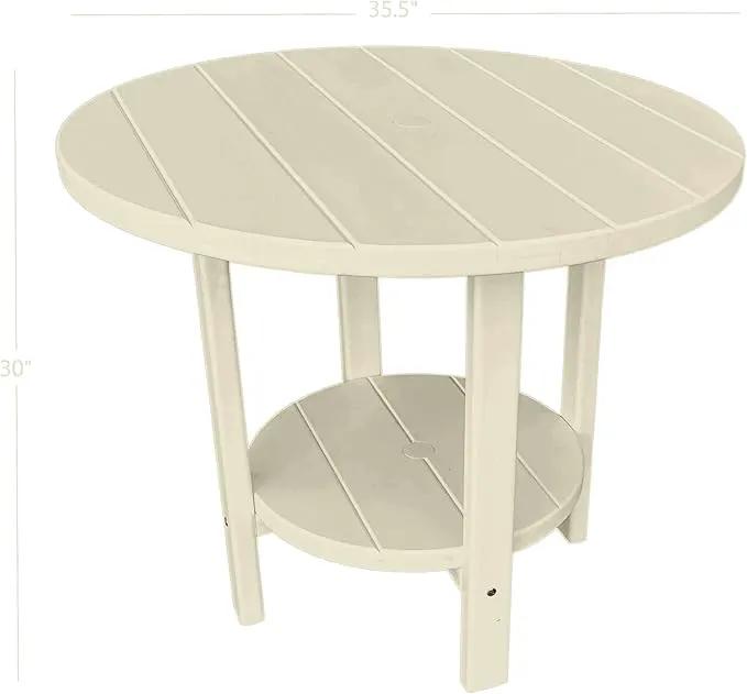 Phat Tommy Round Poly Resin Outdoor Patio Dining Table, All Weather Poly Patio Outdoor Furniture, White by GreenHaven Gardens