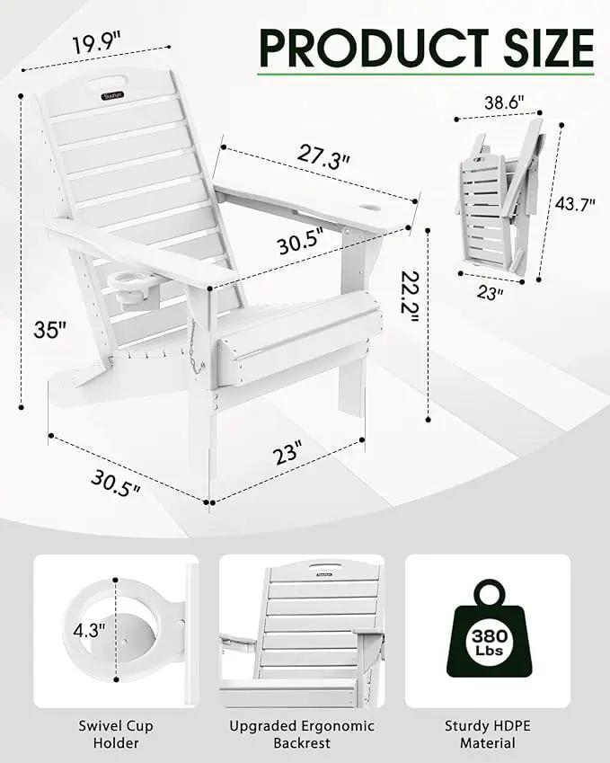 Adirondack Chairs Set of 6, Outdoor Fire Pit Chairs, HDPE All-Weather Adirondack Chairs with Cup Holder, Lawn Chair for Deck, Patio, Garden (White) by GreenHaven Gardens