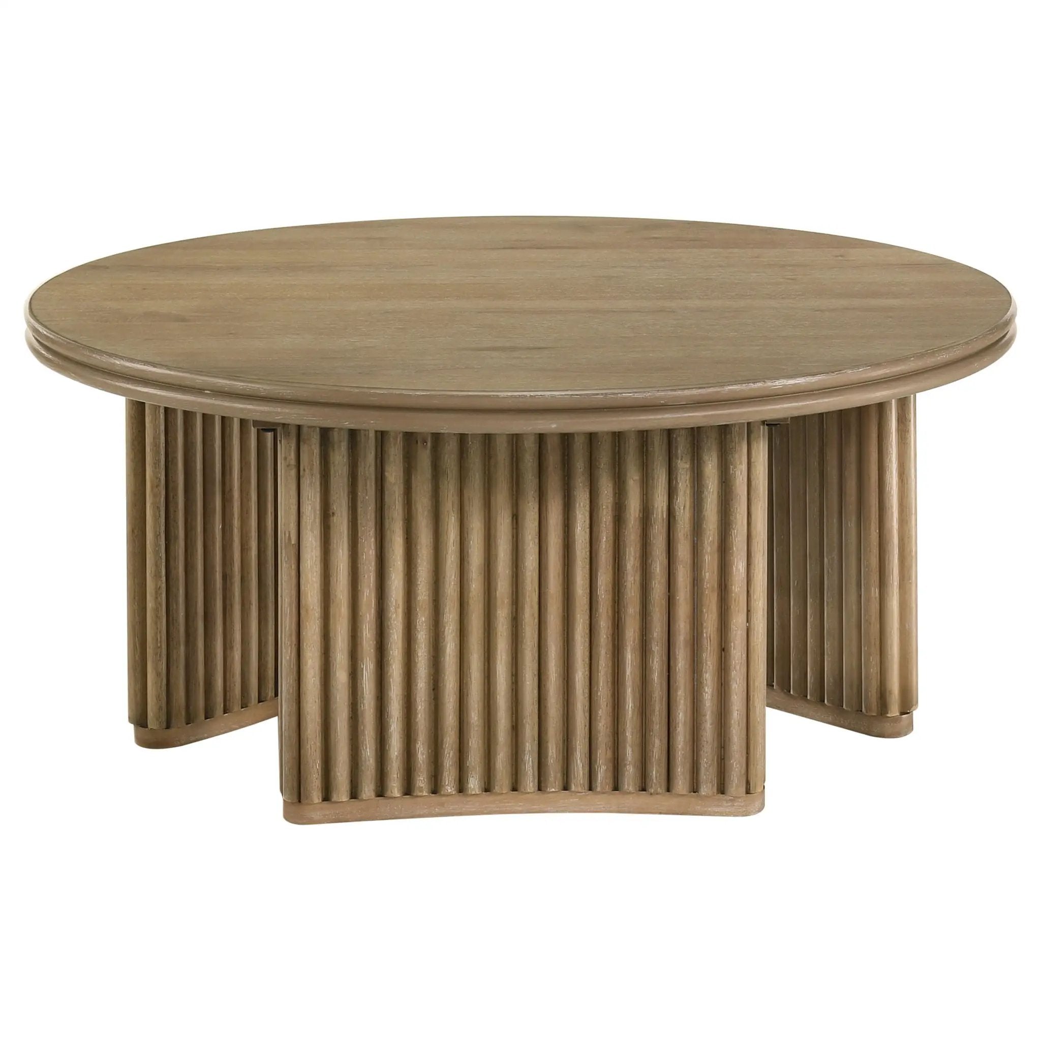 Adina 36-inch Round Wood Coffee Table Distressed Light Brown by Unique Piece Furniture