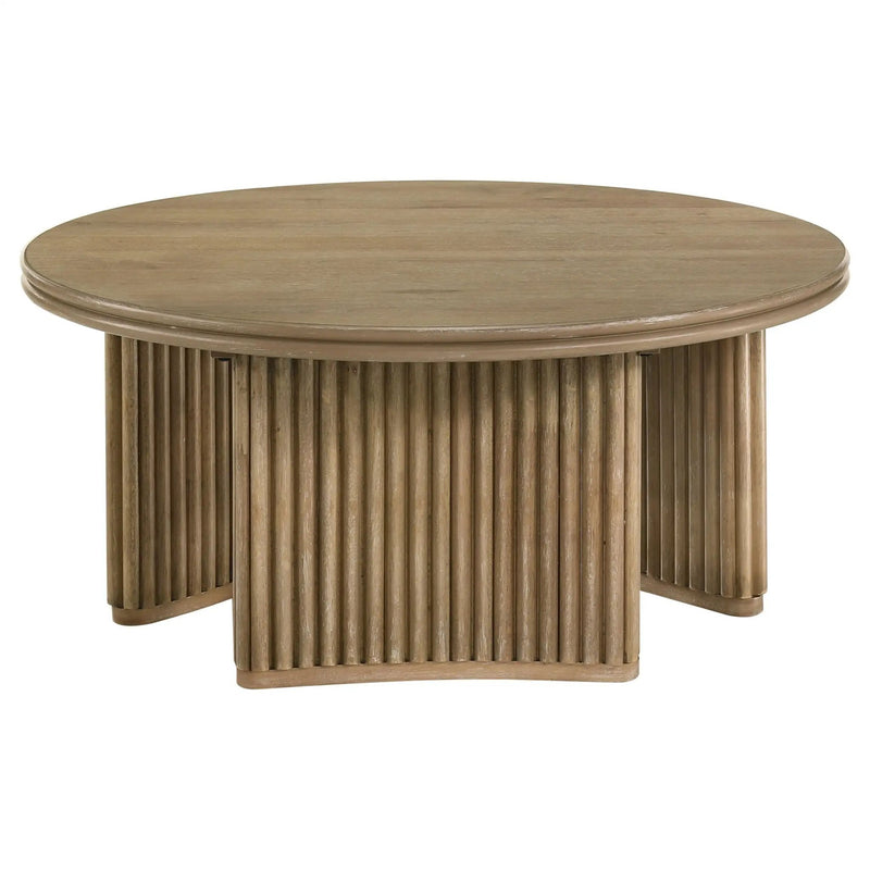 Adina 36-inch Round Wood Coffee Table Distressed Light Brown by Unique Piece Furniture