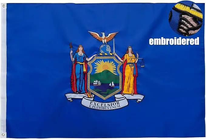 TOPFLAGS New York State Flag 4x6 Outdoor NY Flags Double Sided Embroidered Longest Lasting Heavy Duty Polyester Stronger Brass Grommets 4 Stitched Hemming Perfect for Outside by GreenHaven Gardens