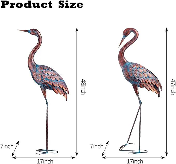 Kircust Garden Crane Statues Patina Heron Decoy, Standing Metal Crane Sculptures Bird Yard Art for Outdoor Decor, Set of 2 by GreenHaven Gardens
