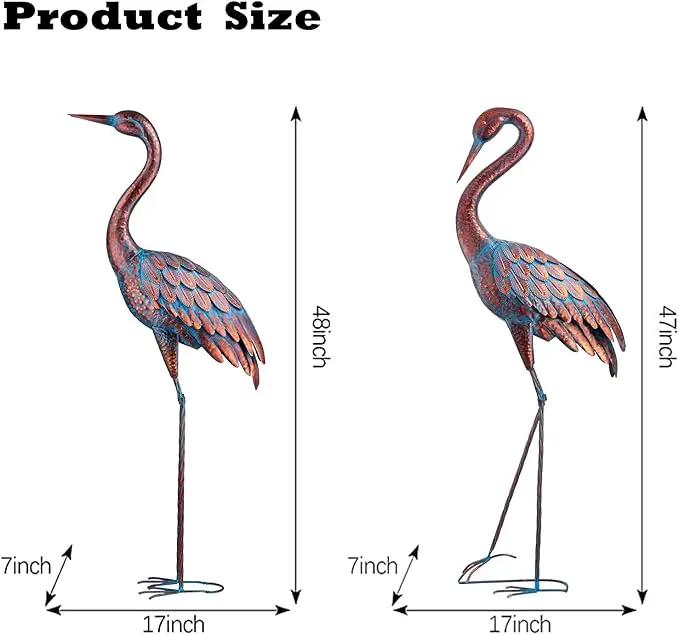 Kircust Garden Crane Statues Patina Heron Decoy, Standing Metal Crane Sculptures Bird Yard Art for Outdoor Decor, 47-48 Inch, Set of 2 by GreenHaven Gardens