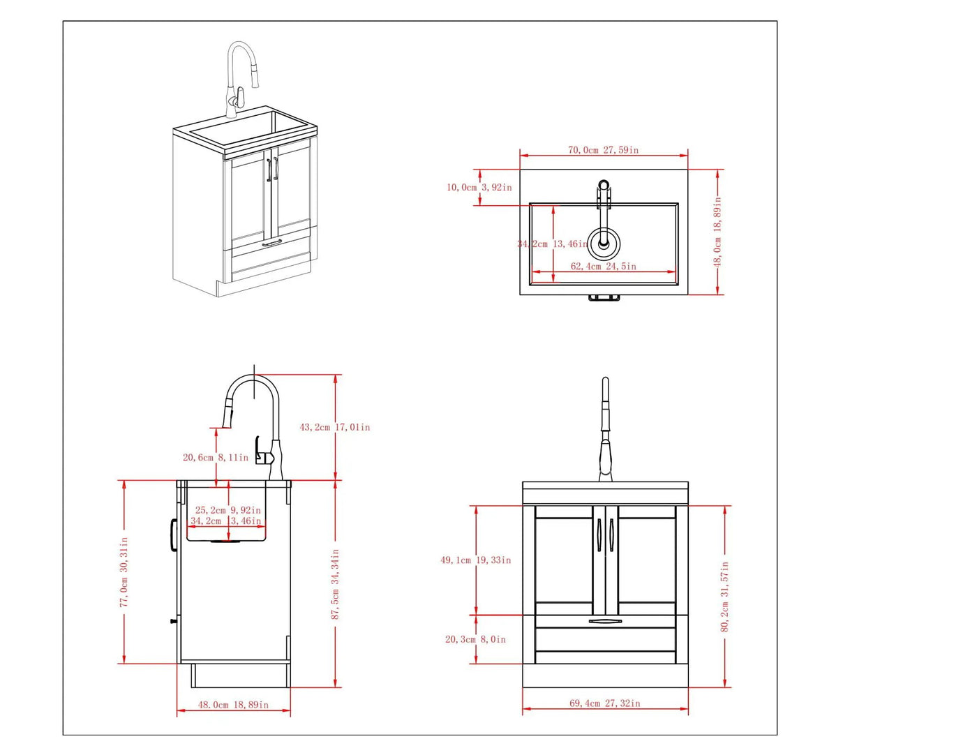 Reed - Deluxe Laundry Cabinet With Pull-Out Faucet And Stainless Steel Sink by HouseOfZazla