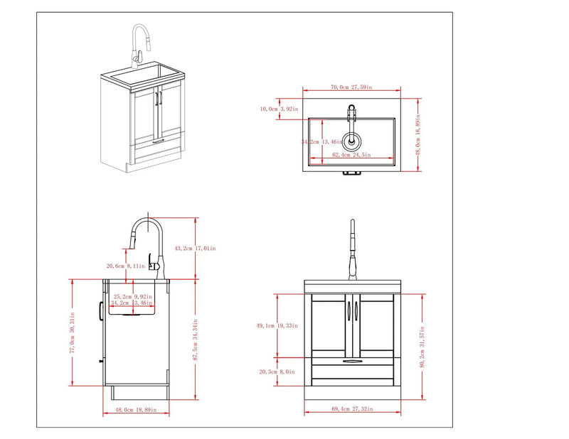 Reed - Deluxe Laundry Cabinet With Pull-Out Faucet And Stainless Steel Sink by HouseOfZazla