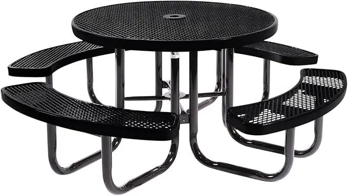 Heavy-Duty Portable Outdoor Picnic Table with Umbrella Hole, Expanded Metal Commercial-Grade Patio Dining Furniture Made in America (46" Round Top, Black) by GreenHaven Gardens