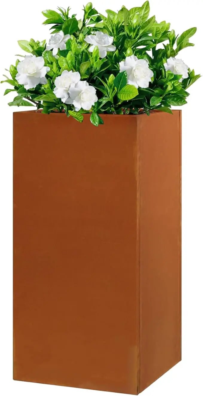 Corten Steel Metallic Heavy Planter for Outdoor Plants 14"x14"x30" Metal Planter Spliced Flower Pot with Partitions for Outside,Indoor,Garden (Corten, 14 * 14 * 30) by GreenHaven Gardens