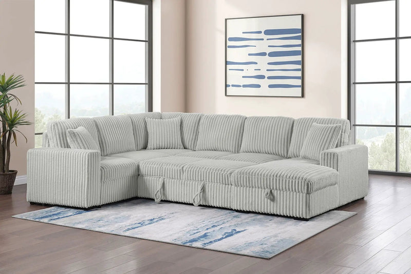 Devonshire Sleeper Sectional Sofa Storage Chaise Grey by Unique Piece Furniture
