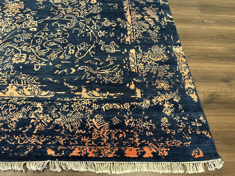Area Rug 8x10 High Quality Handmade Oriental Carpet, Modern Contemporary Rug, Rug for Living Room, Wool Rug, Blue and Gold, Pakistani Rug by Jewel Rugs