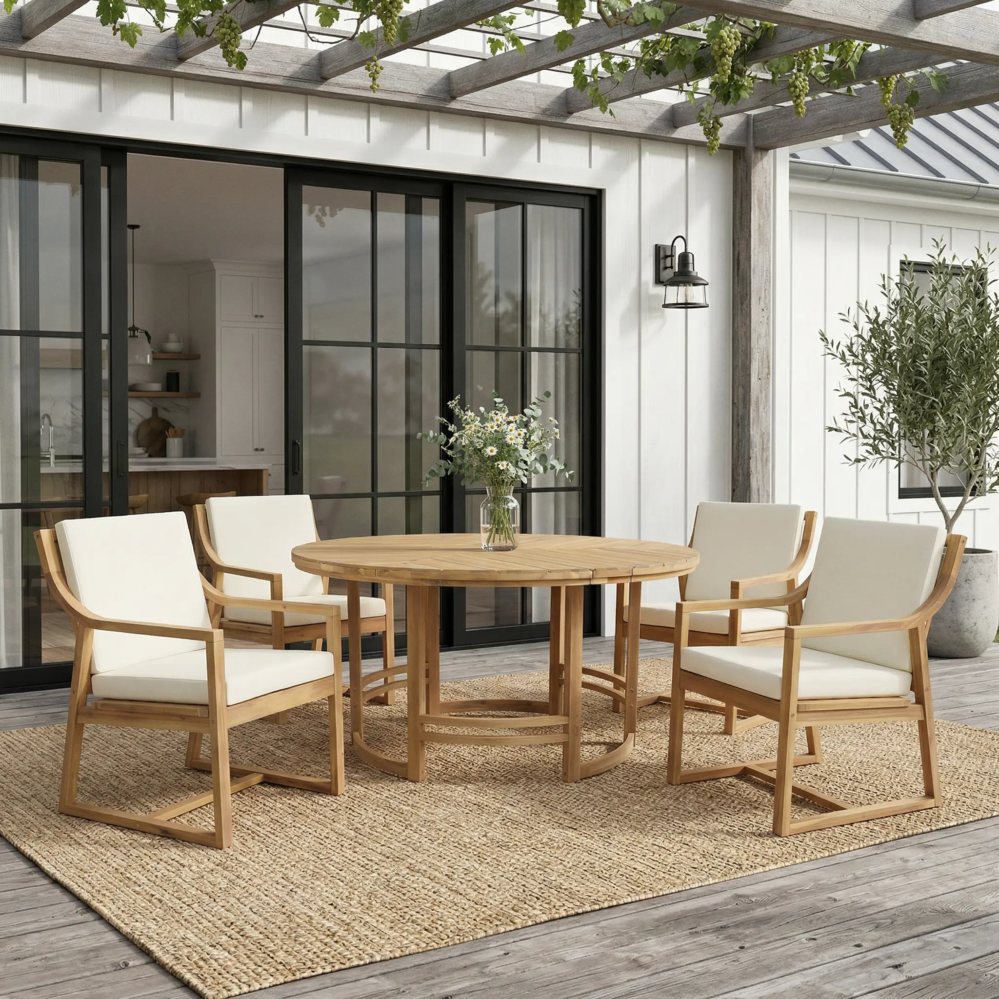 Outdoor Dining Set 5-Piece Patio Table And Chairs Set with Umbrella Hole by HouseOfZazla