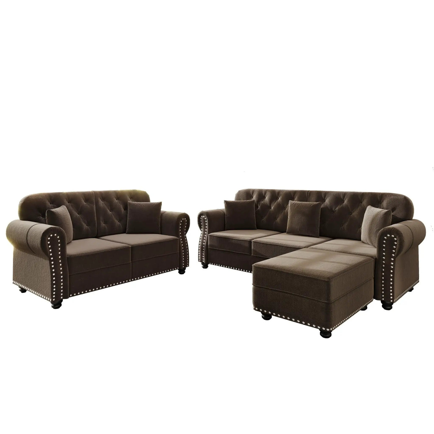 Upholstered Sofa Set With Nailhead Trim And Rolled Armrests, Includes Pillows by HouseOfZazla
