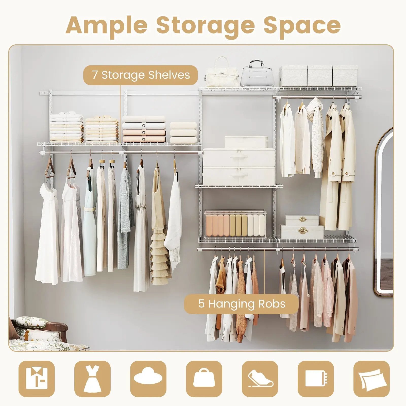 Closet System 4-8 FT Wall-Mounted Closet Shelves and Rod by DirectDeals