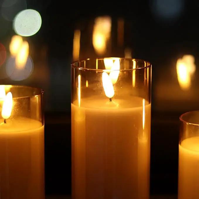 Glass Flameless Candles with Remote Timer,LED Candles Flickering Battery Operated with 3D Wick,Candle Holders Table Centerpiece Decoration for Home Wedding Birthday Festival(Gold) by GreenHaven Gardens