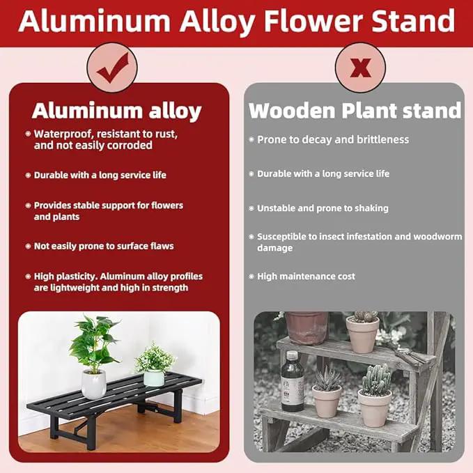 Plant Stand - Indoor/Outdoor Extra-Sturdy Aluminum Plant Stand with 300 LBS Capacity, L37.8 x W11.4 x H7.9 inch – Ideal for Patios, Gardens, Living Room Decoration by GreenHaven Gardens