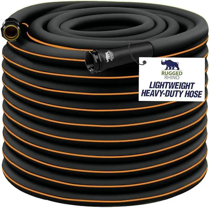 Rugged Rhino Heavy Duty Flexible Light Weight Garden Hose, 50ft x 5/8in, 4 Layer Leakproof Outdoor Gardening Tools, Watering Supplies, Powerful Water Pressure for Lawn, Flowers, Black Orange by GreenHaven Gardens