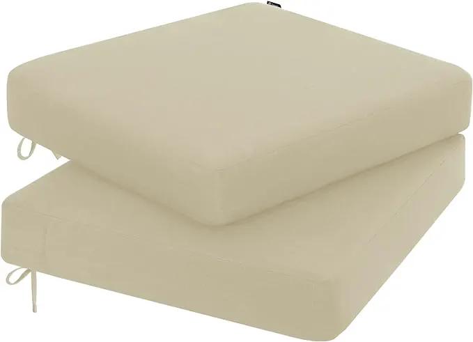 Favoyard Outdoor Chair Cushion 19 x 19 x 3 Inch Rainproof & 3-Year Fade Resistant Patio Furniture Cushions with Removable Cover and Adjustable Ties for Garden Sofa Couch Pads Set of 2, Beige by GreenHaven Gardens
