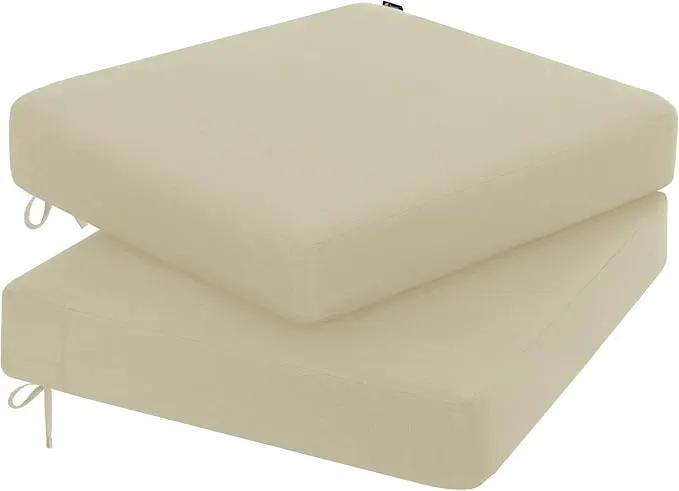 Favoyard Outdoor Chair Cushion 24 x 24 x 4 Inch Rainproof & 3-Year Fade Resistant Patio Furniture Cushions with Removable Cover and Adjustable Ties for Garden Sofa Couch Pads Set of 2, Beige by GreenHaven Gardens