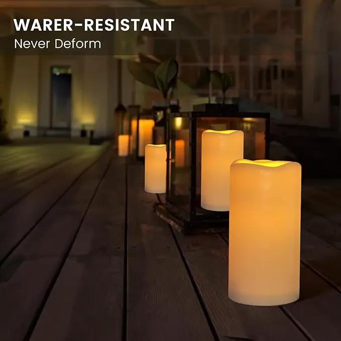 Flickering Flameless LED Candles with 10-Key Remote & Timer, Waterproof Outdoor Indoor f Battery Operated Candles for Home/Wedding/Festival Décor Set of 9 (D3 x H5.5) Ivory by GreenHaven Gardens