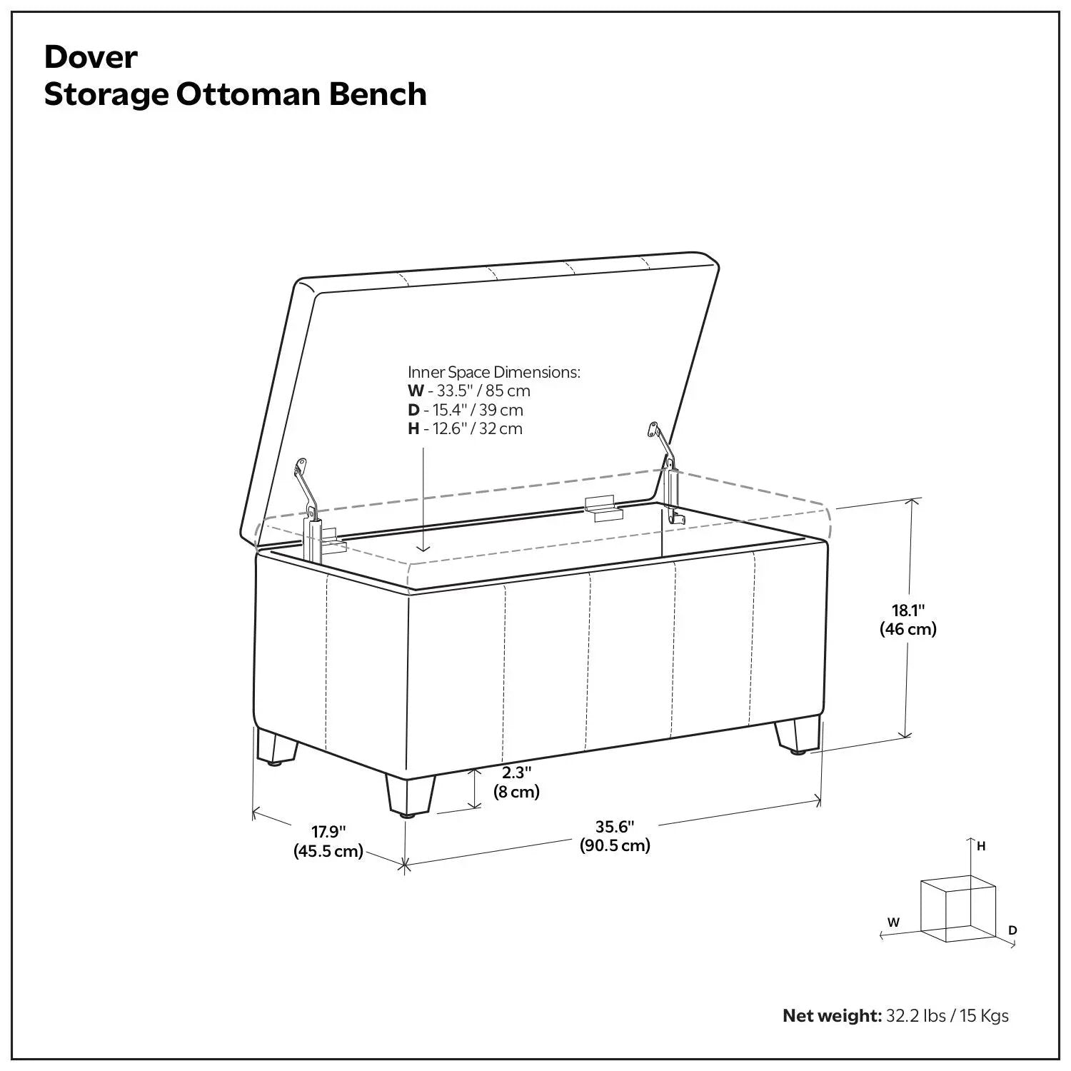 Dover - Storage Ottoman Bench - Distressed Brown by Unique Piece Furniture