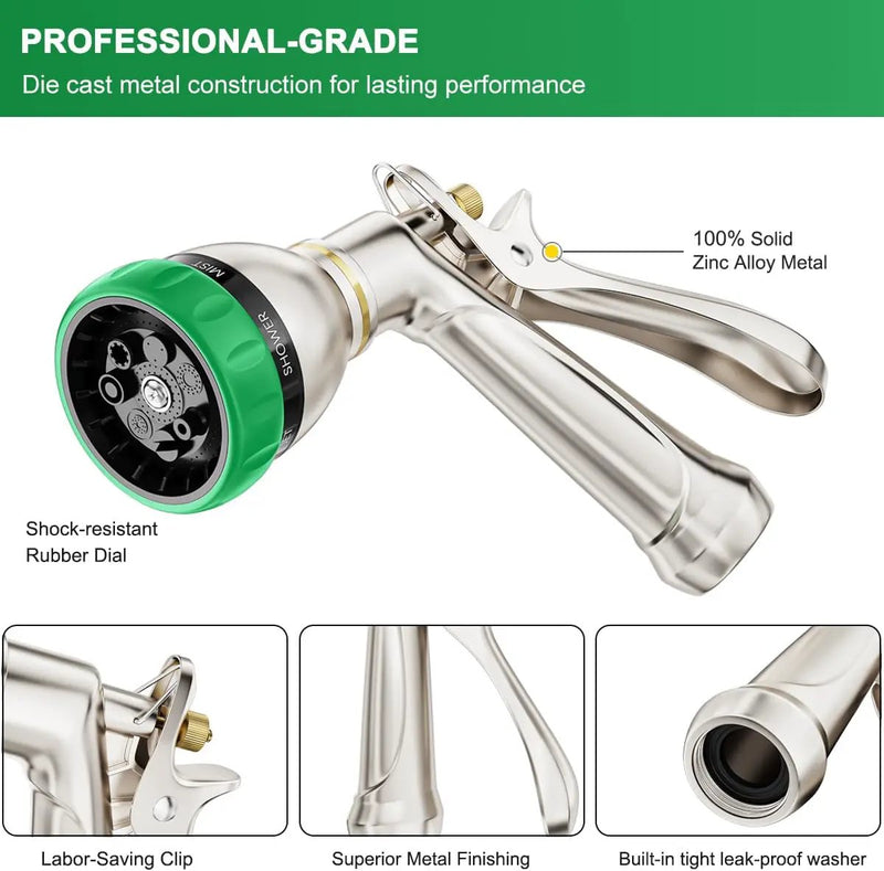 FANHAO Heavy Duty Garden Hose Nozzle, 100% Metal Water Hose Sprayer with 7 Spray Patterns, Ergonomic Rear Trigger, High Pressure Water Nozzle Sprayer for Watering Plants, Washing Car and Pet by GreenHaven Gardens