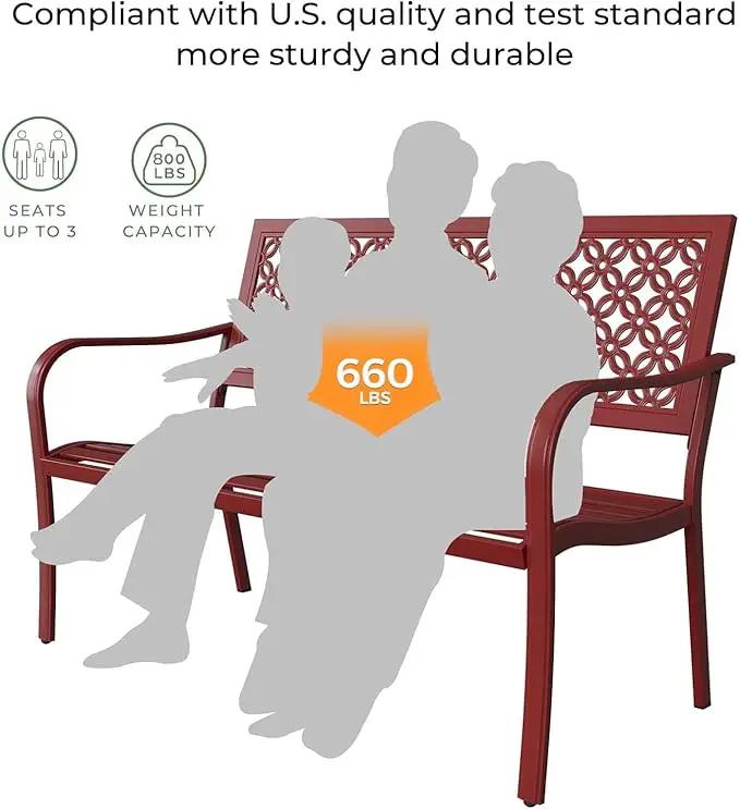 Grand patio 50" Outdoor Bench Garden Bench with Armrests Bench for Outdoors Lawn Yard Porch Red by GreenHaven Gardens