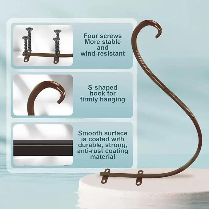 Plant Hangers Outdoor, 4 Pack 12 Inch Plant Hooks for Wall Metal Plants Hanging Bracket for Bird Feeder, Flower Baskets, Wind Chimes, Lanterns, Indoor Outdoor, Bronze by GreenHaven Gardens