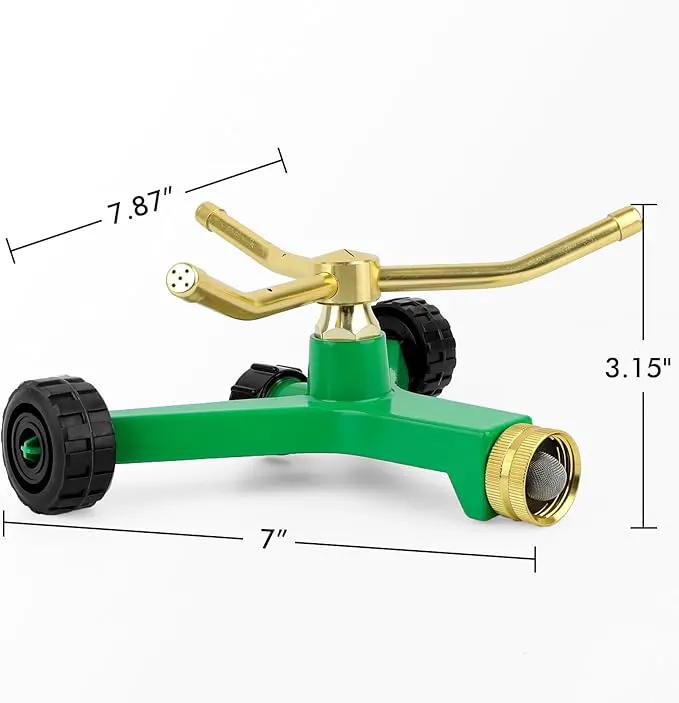 RESTMO 3-Arm Metal Sprinkler with Wheel Base, 360 Degree Automatic Rotary Lawn Sprinkler System for Garden Plant, Flower Bed and Yard Watering and Large Yard Area Watering by GreenHaven Gardens