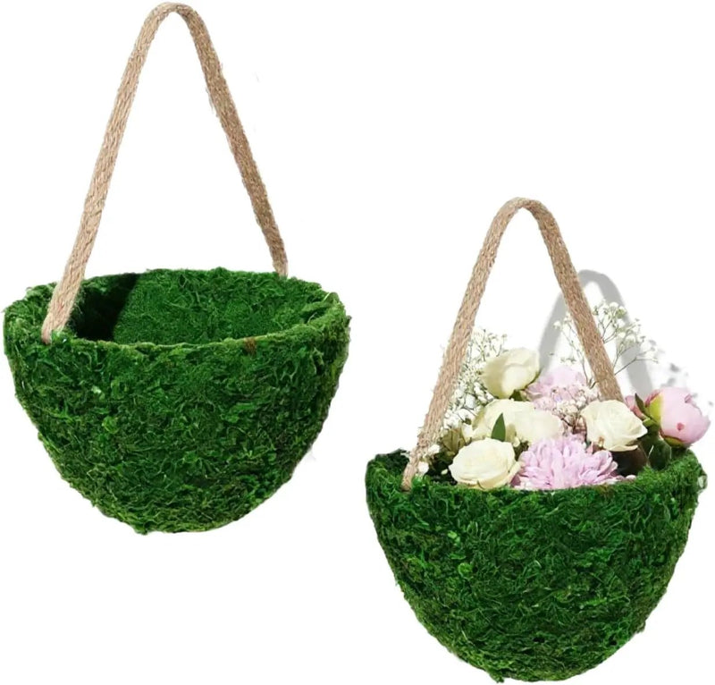 Leinuosen 2 Pcs Wedding Flower Baskets, Moss Style Small Baskets with Handles for Gifts Wedding Floral Decoration Flowers Petal Candy Storage and Home Decoration by GreenHaven Gardens