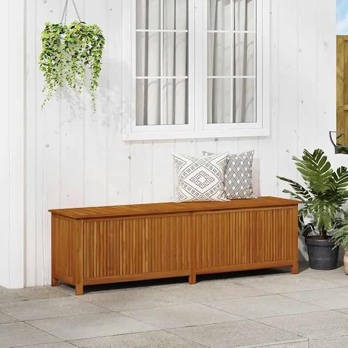 vidaXL Outdoor Storage Box, Deck Box with Gas-Lift Lid, Storage Chest with Water-Resistant Zippered Bag Inside, 78.7''x19.7''x22.8'', Solid Acacia Wood by GreenHaven Gardens