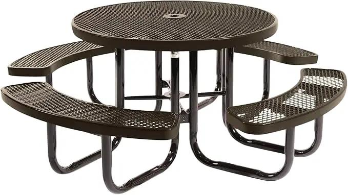 Coated Outdoor Furniture Heavy-Duty Portable Outdoor Picnic Table with Umbrella Hole, Expanded Metal Commercial-Grade Patio Dining Furniture Made in America (46" Round Top, Textured Brown) by GreenHaven Gardens