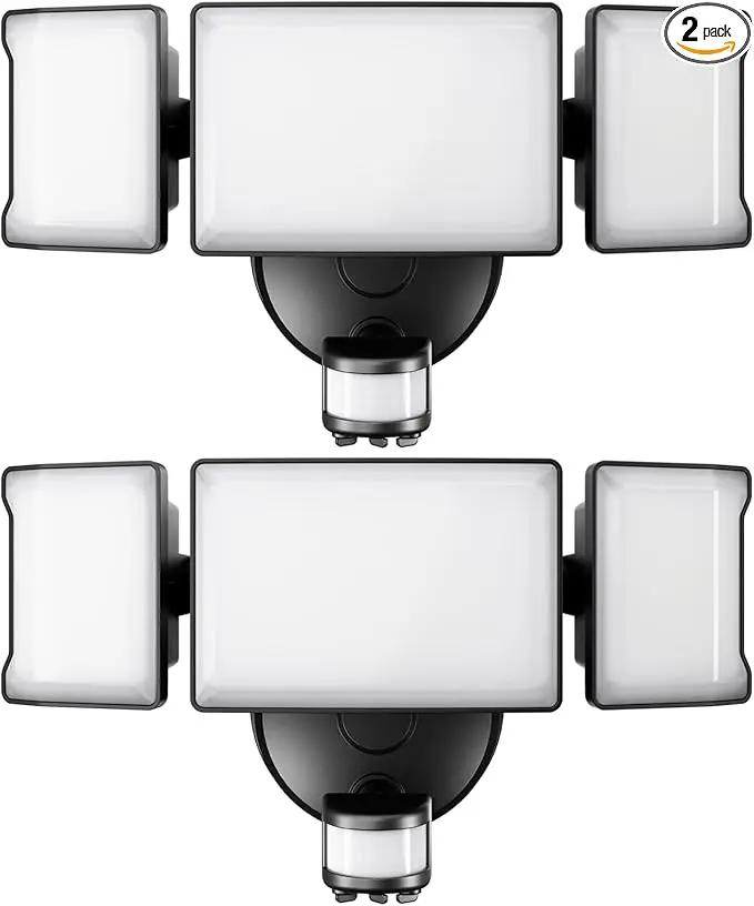 Olafus 65W Motion Sensor Outdoor Light, 2 Pack LED Security Light 6000LM, 6500K Exterior Motion Flood Light with 3 Adjustable Heads, for Outside Garage, Yard, Patio, IP65 Waterproof, Black by GreenHaven Gardens