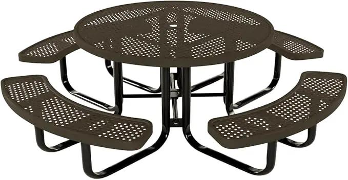 Coated Outdoor Furniture Heavy-Duty Portable Outdoor Kids Table with Umbrella Hole, Punched Steel Kids Picnic Table, Commercial-Grade, Made in America (46 In, Round, Childrens, Textured Brown) by GreenHaven Gardens