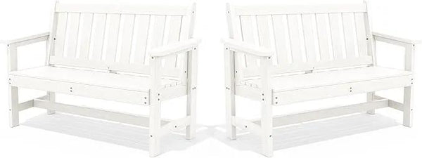SERWALL Outdoor Bench, HDPE Outdoor Benches Weatherproof, 2-Person Garden Bench with 660 lbs Weight Capacity, Patio Benches for Outdoors, Garden, Porch, Backyard and Park, White, 2 Pack