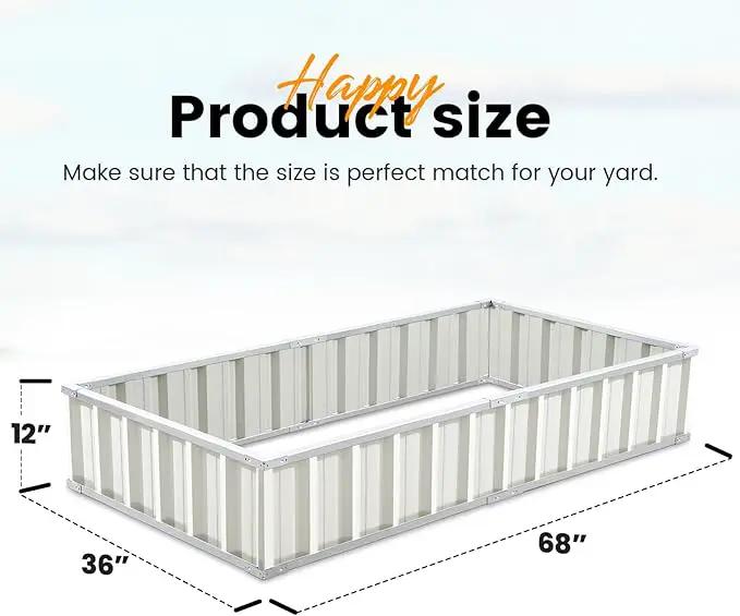 KING BIRD Raised Garden Bed 68"x 36"x 12" Galvanized Steel Metal Outdoor Garden Planter Box Kit with 2 Pairs of Gloves (Ivory) by GreenHaven Gardens