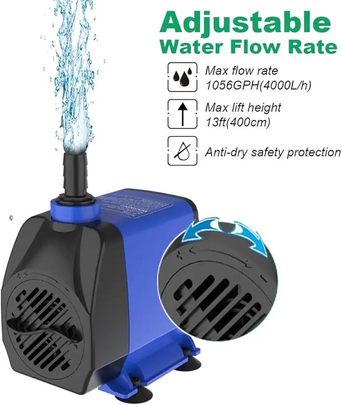 Submersible Pump 1056GPH (4000L/H 85W) Ultra Quiet with Dry Burning Protection 9.8ft Power Cord for Fountains, Hydroponics, Ponds, Aquariums & More… by GreenHaven Gardens