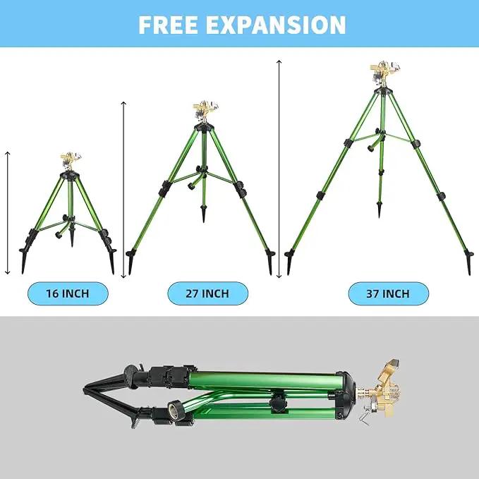 Impact Sprinklers on Tripod Base,Heavy Duty Lawn Sprinkler for Yard with 360 Degree Large Area Coverage Irrigation,Brass Sprinklers with Adjustable Head Nozzle,3/4Inch Connector Extension Legs by GreenHaven Gardens