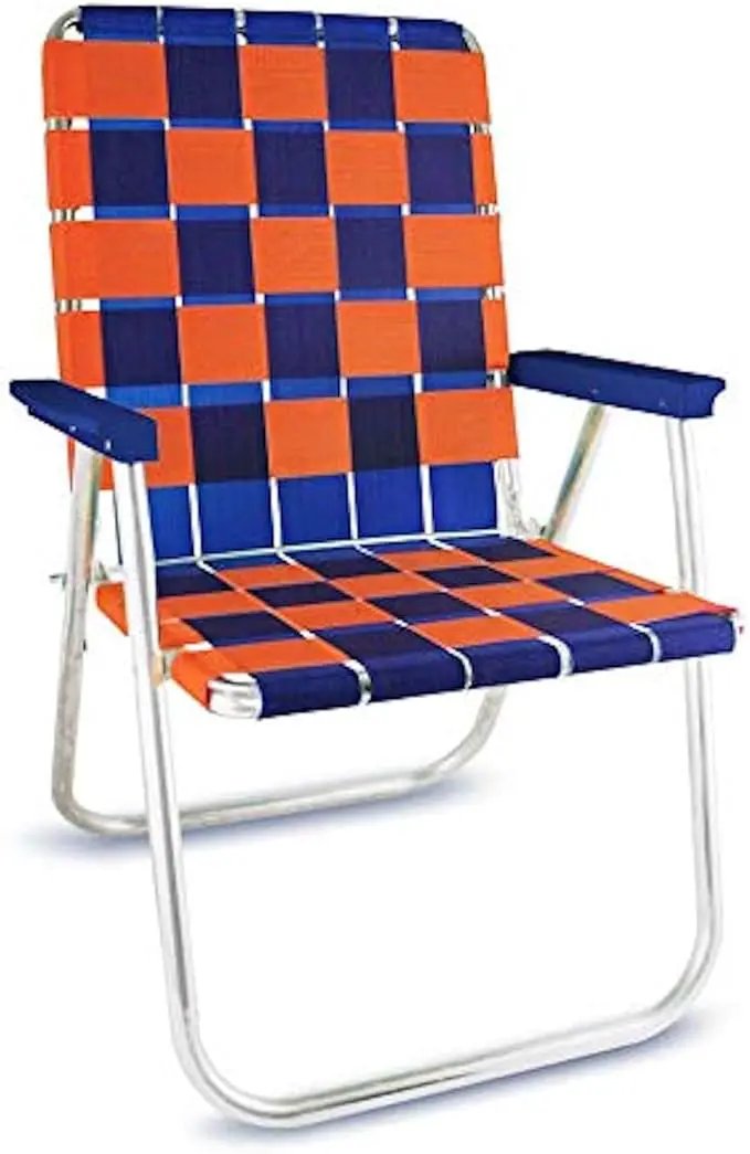 Lawn Chair USA Folding Aluminum Outdoor Patio Lawn Chair | Heavy-Duty Webbed Chairs for Camping, Sports, Beach, Yard & Tailgating | Lightweight Portable | Classic - Blue/Orange by GreenHaven Gardens