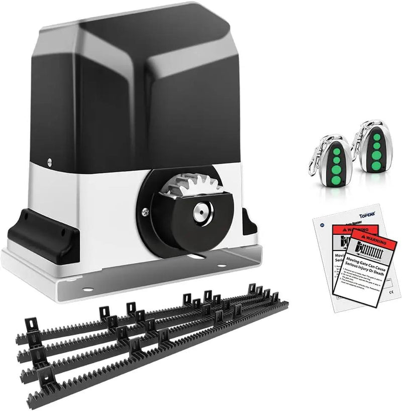 TOPENS RK1200T Automatic Sliding Gate Opener Rack Drive Electric Gate Motor for Heavy Driveway Slide Gates Up to 3400 Pounds, Security Gate Operator AC Powered with Nylon Gear Rack and Remote Control by GreenHaven Gardens