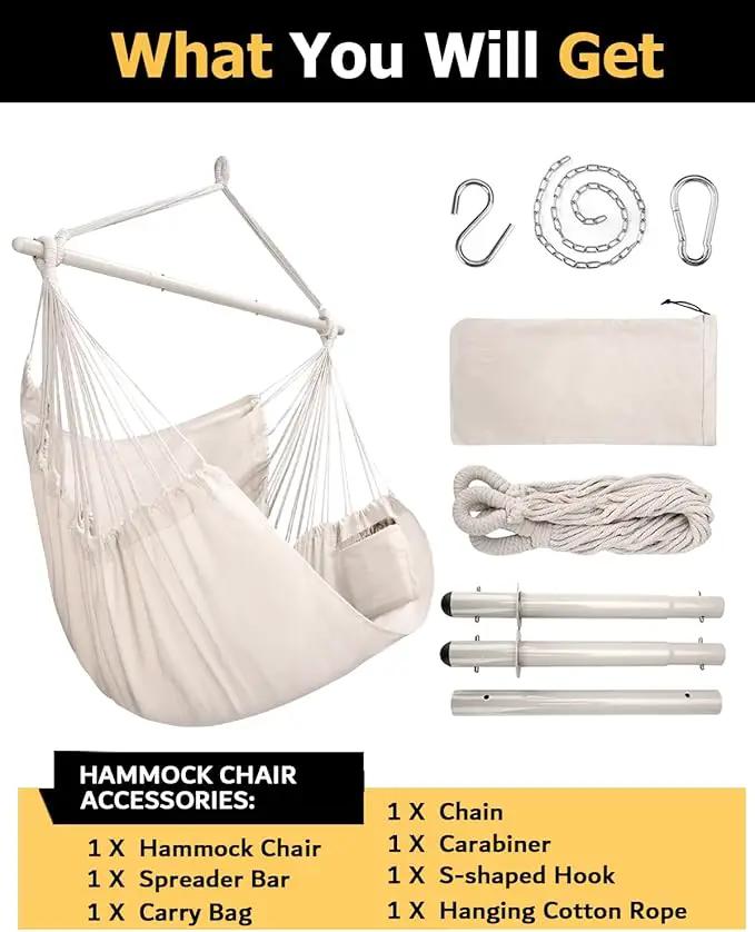 ADVOKAIR Hammock Chair Hanging Chair Rope Swing XXL - Max 500lbs, 70in Large Hammock Swing Chair -Portable Steel Spreader Bar with Anti-Slip Rings-Roomy & Strong by GreenHaven Gardens