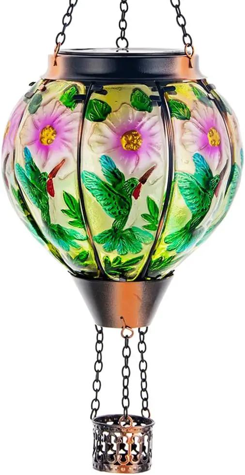 DREAMSOUL Hummingbird Hot Air Balloon Solar Lantern, Hanging Solar Lanterns Outdoor with Flickering Flame Light, Metal & Glass Solar Lanterns Outdoor Waterproof for Patio Yard Decor by GreenHaven Gardens