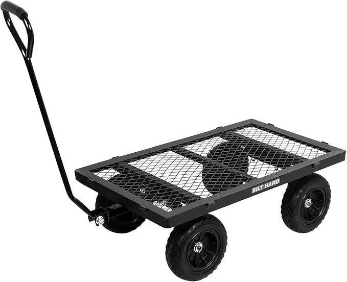 BILT HARD 880 lbs 10" Flat Free Tires Steel Garden Cart with 180° Rotating Handle and Removable Sides, Heavy Duty 4 Cu.Ft Capacity Utility Garden Carts and Wagons, Black by GreenHaven Gardens