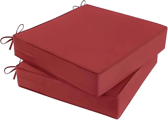 Outdoor Chair Cushions Set of 2 for Patio Furniture 19x19x4 Inch Waterproof Patio Chair Cushion 3 Year Color Fastness Square Elastic Foam Garden Couch Pads with Ties and Handle,Red by GreenHaven Gardens