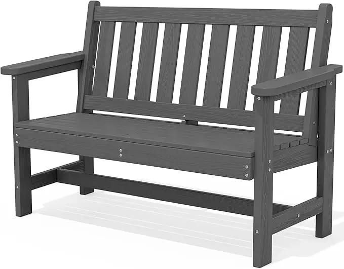 SERWALL Outdoor Bench, HDPE Outdoor Benches Weatherproof, 2-Person Garden Bench with 660 lbs Weight Capacity, Patio Benches for Outdoors, Garden, Porch, Backyard and Park, Grey by GreenHaven Gardens